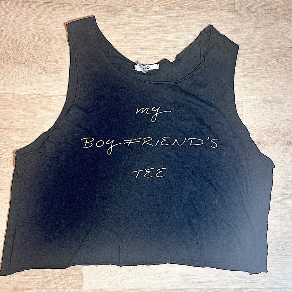 AnM Women’s Black “My Boyfriend’s Tee Sleeveless Tank Top Graphic T-Shirt Size L